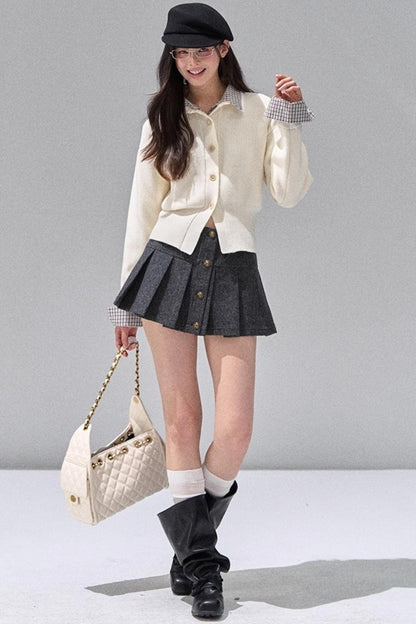 Fake Two Polo Lapel Sweater Skirt Set-Up