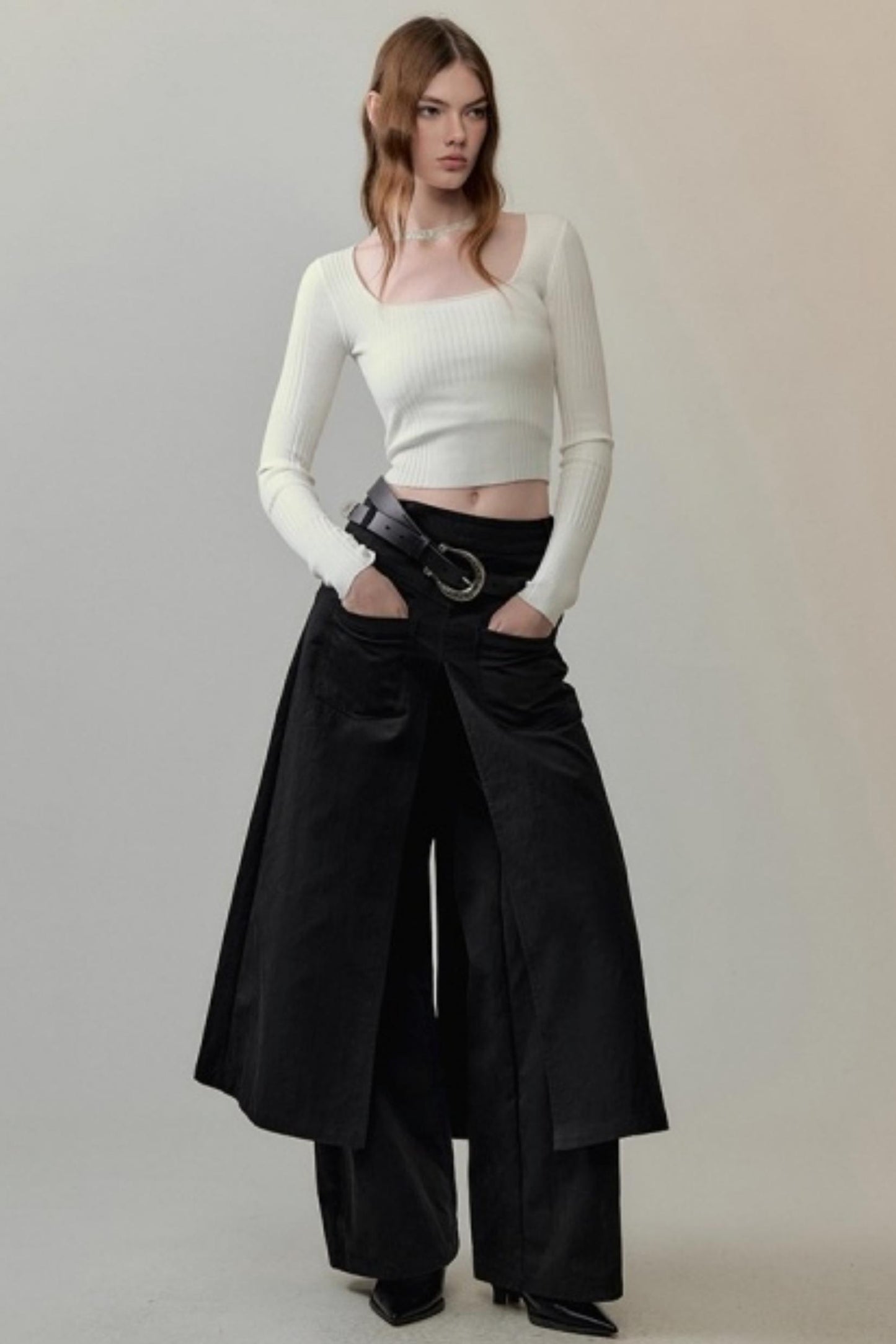 Patchwork Square Collar Knit Top