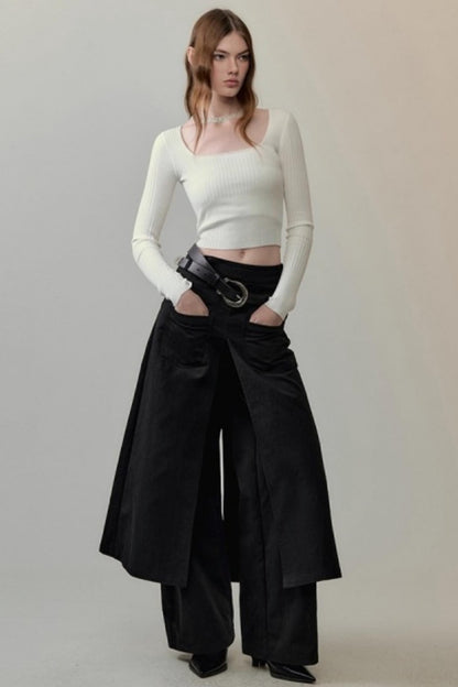 Patchwork Square Collar Knit Top