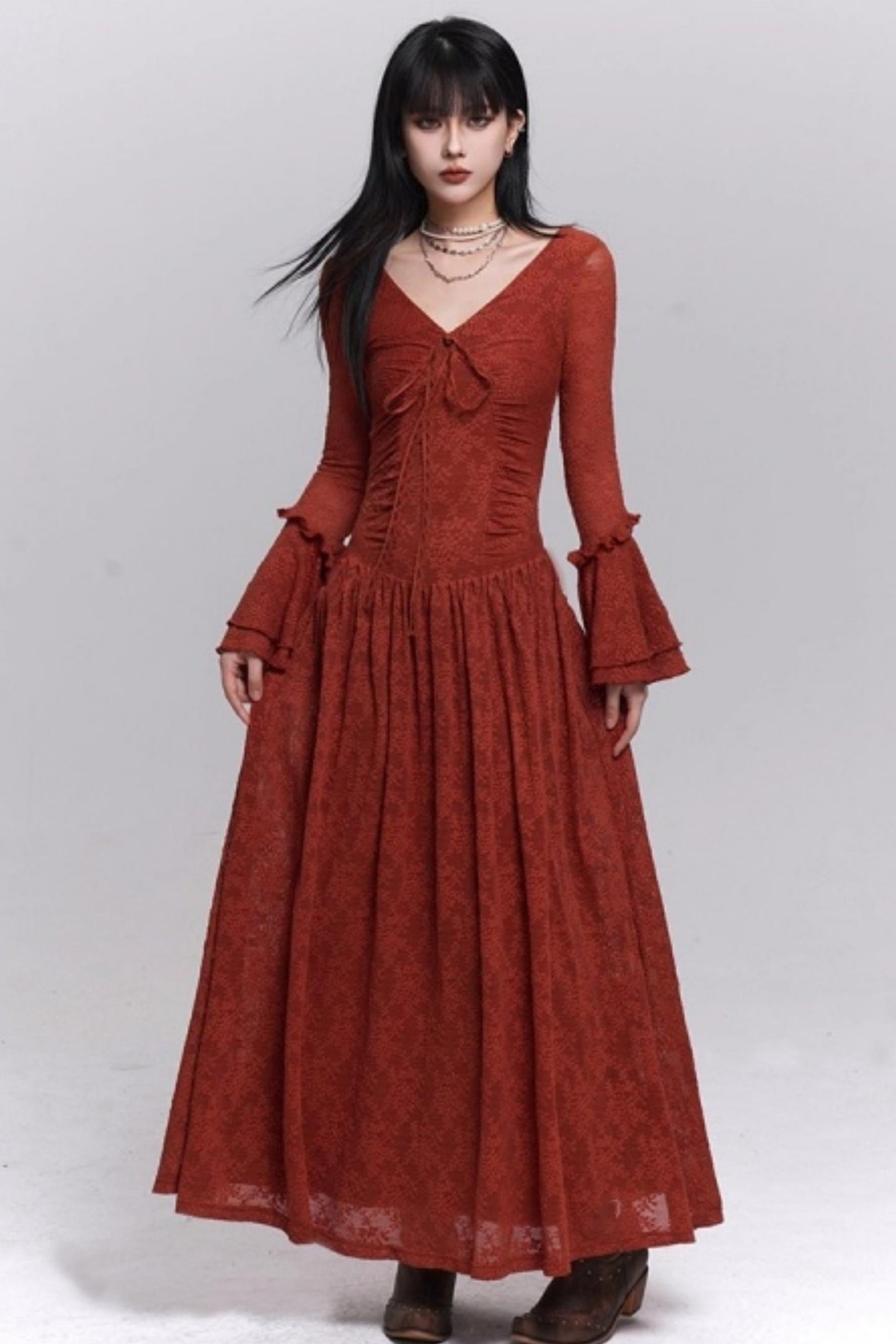 Red Knitted Long Dress