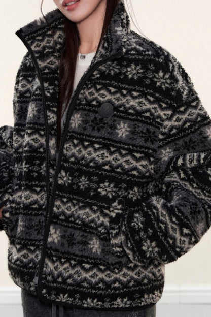 Fair Isle Lamb Wool Fleece Jacket