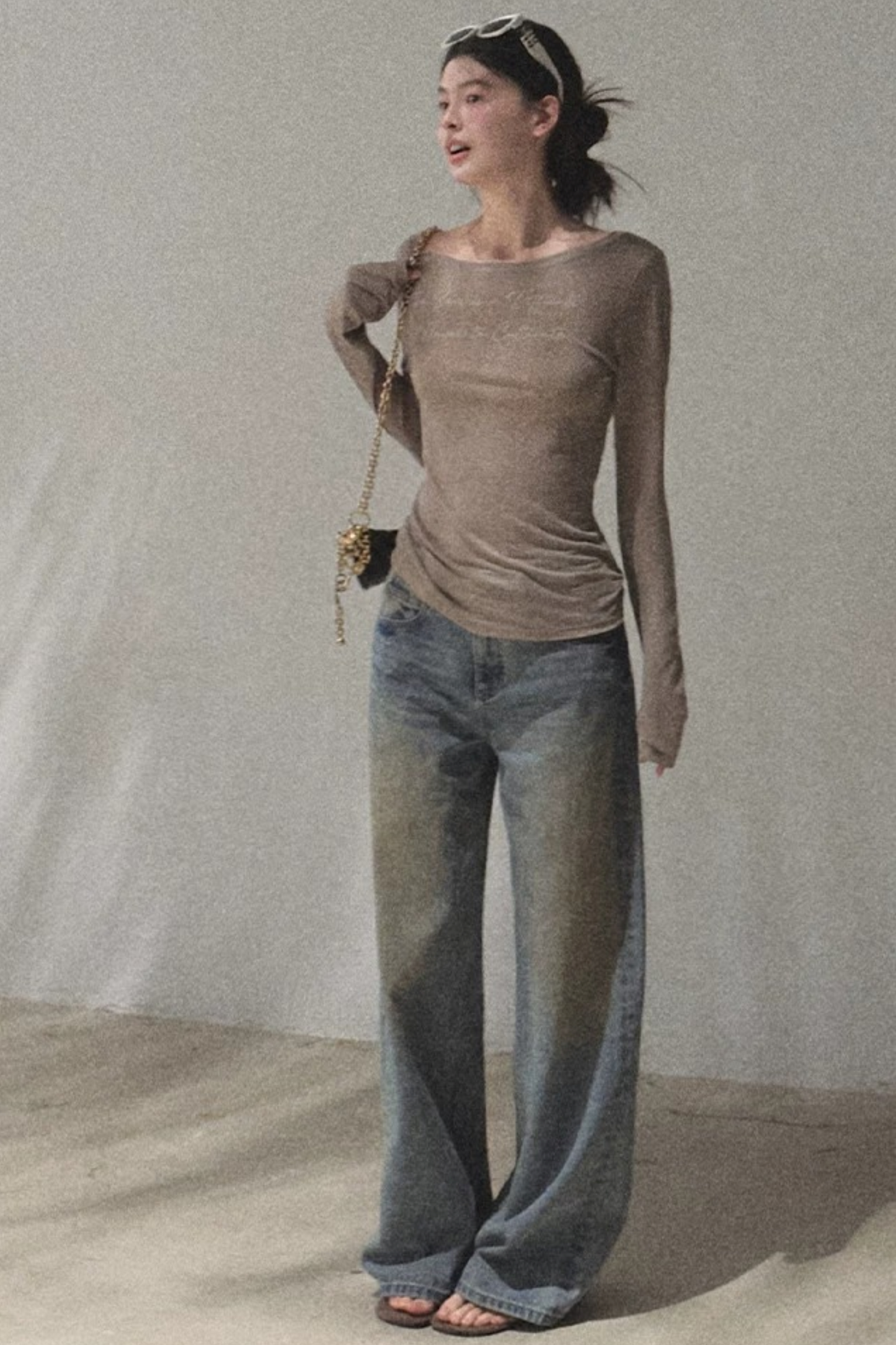 Printed Lyocell Linen Long Sleeve Top