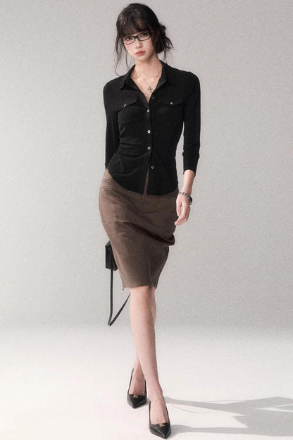 Cotton Washed Midi Skirt