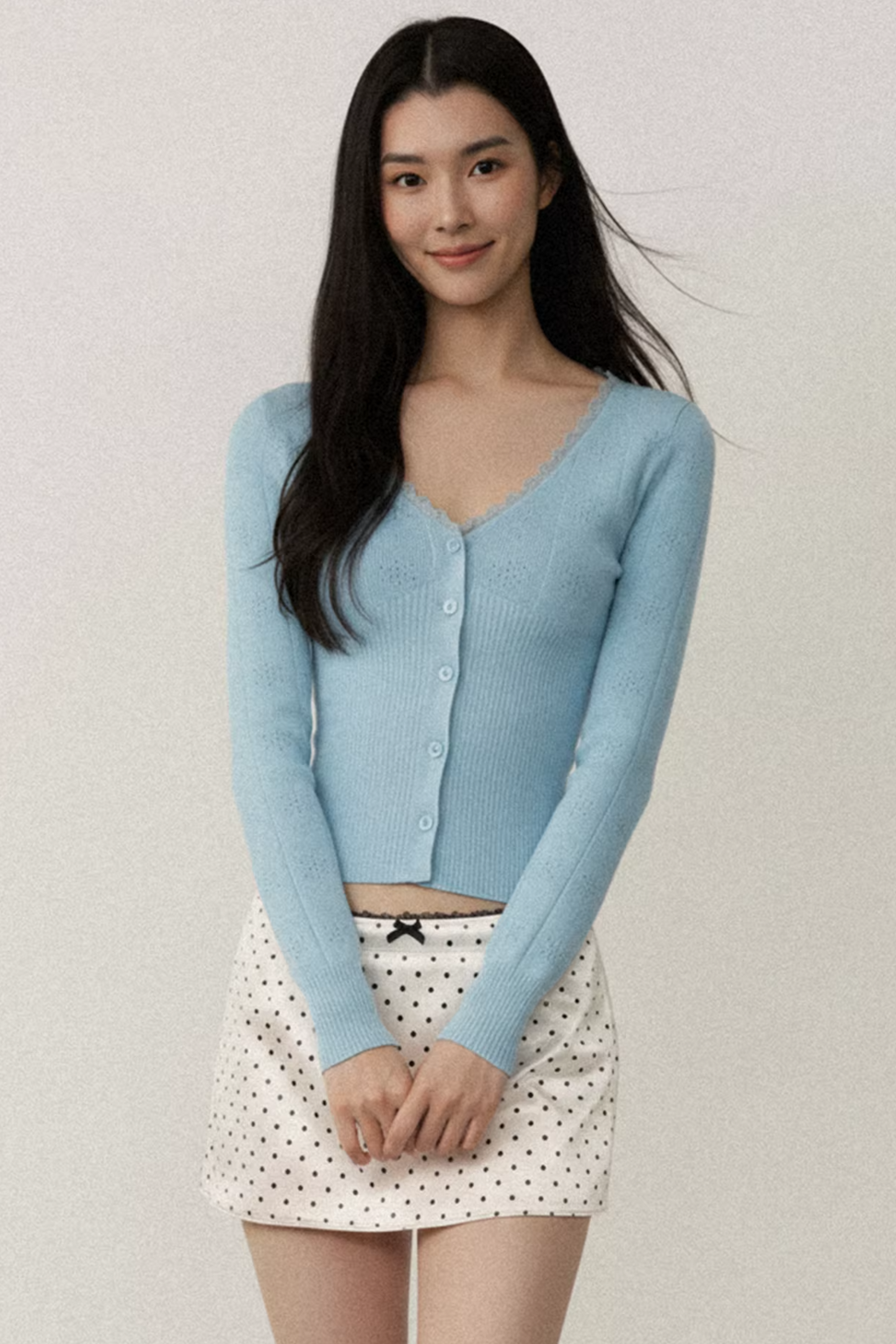 Blue Lace Trim Cardigan