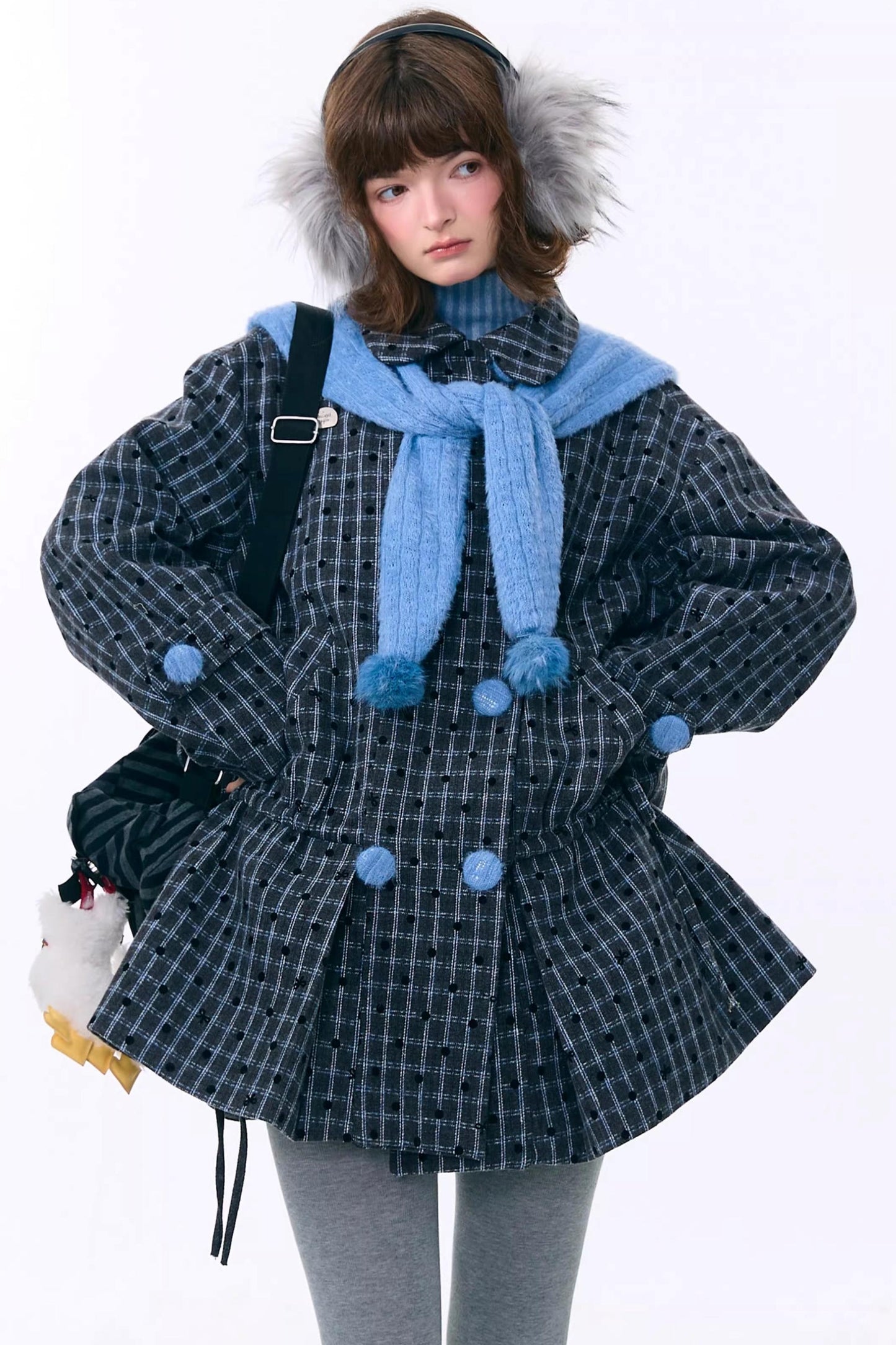 Dark Gray Plaid Wool Coat