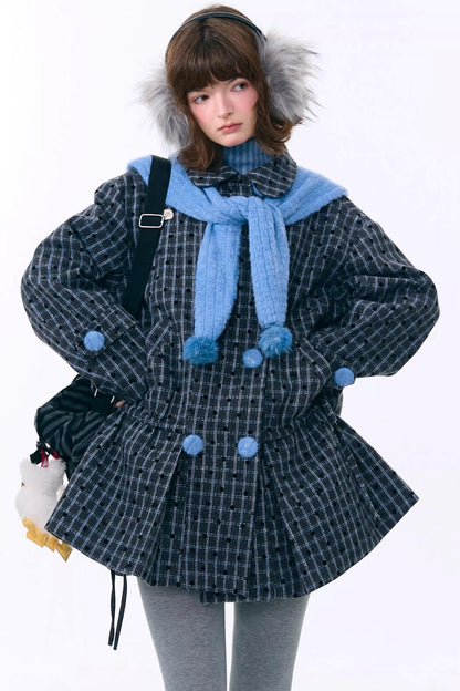 Dark Gray Plaid Wool Coat