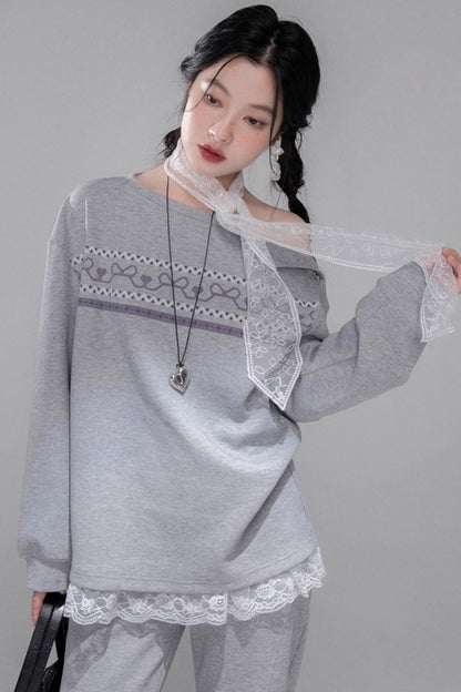 Fair Isle Printed Sweatshirt With Pants Set