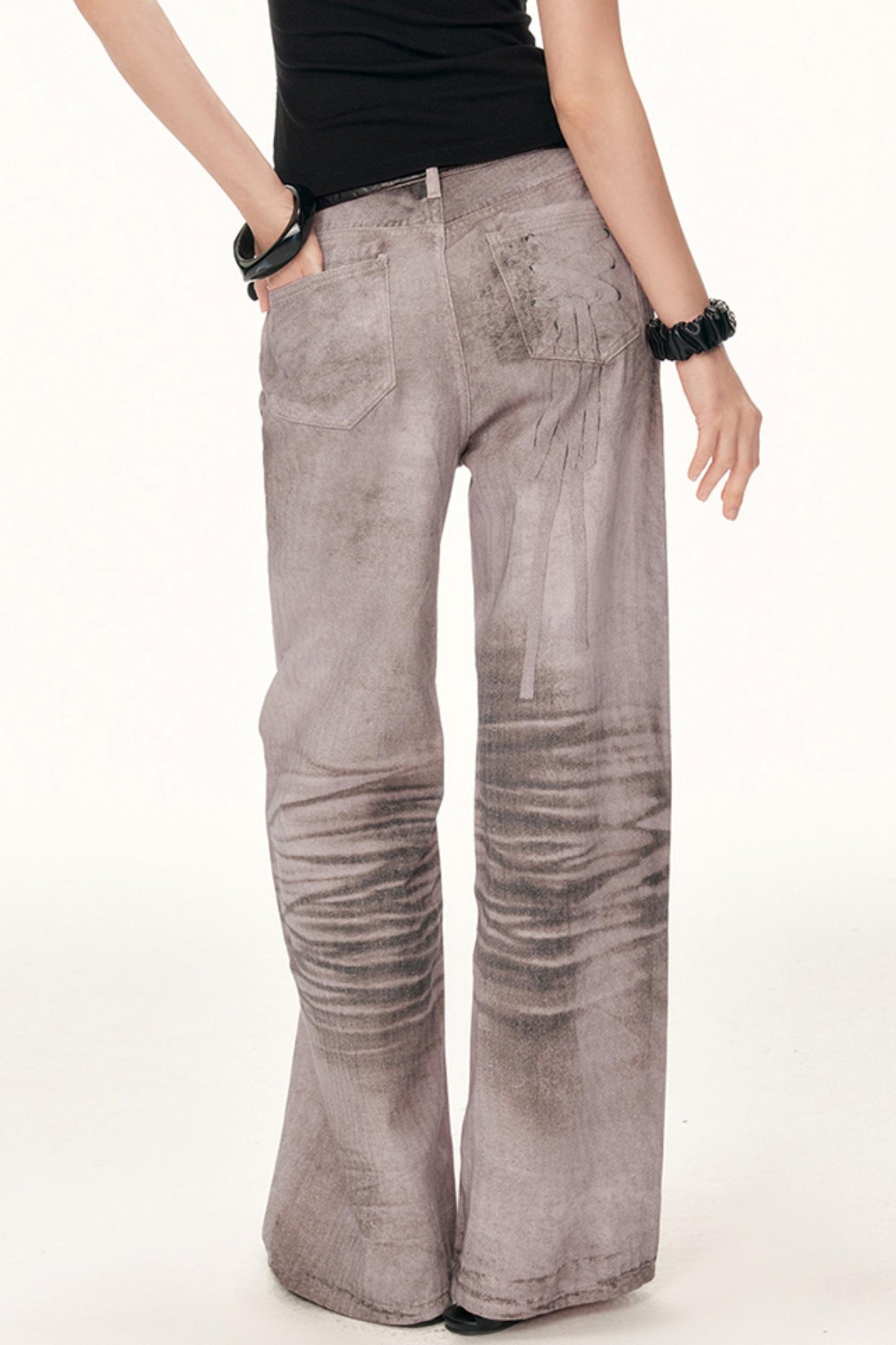 Digital Print Wide-Leg Jeans