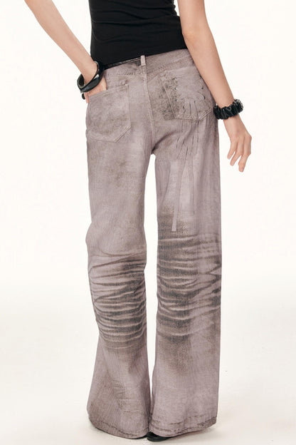 Digital Print Wide-Leg Jeans