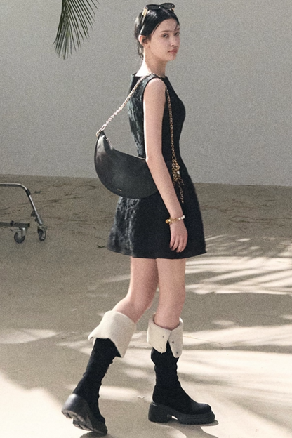 Wool Blend Embossed Floral Dress