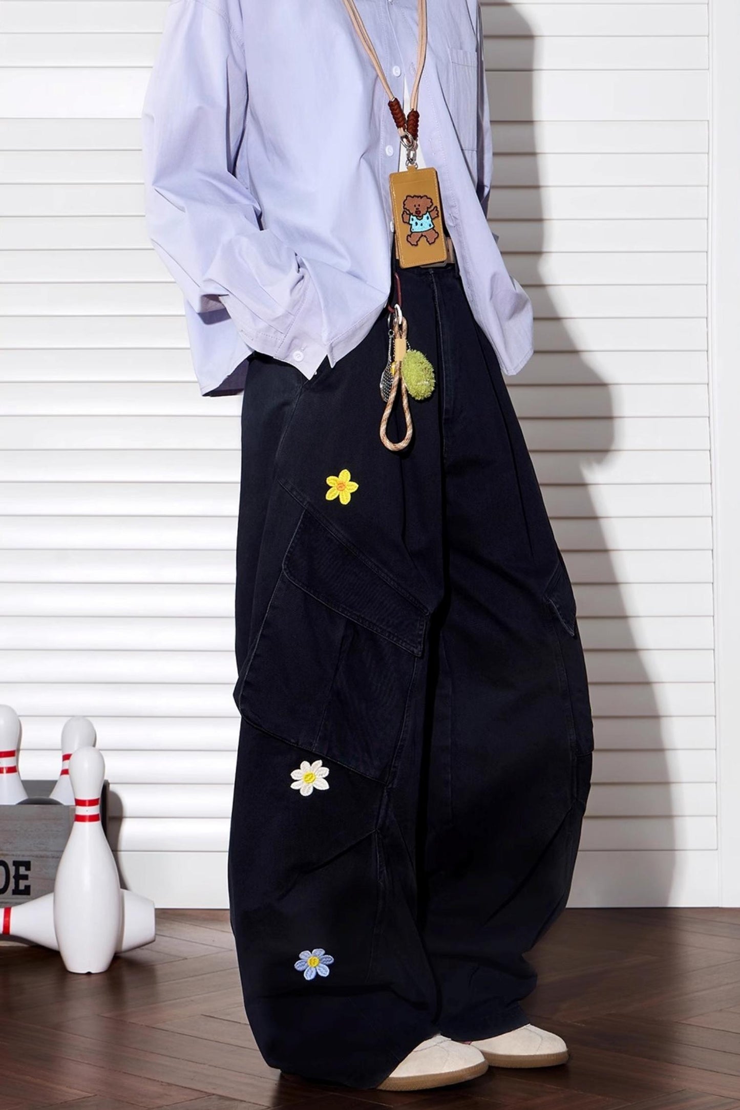 Floral Embroidered Wide-Leg Pants