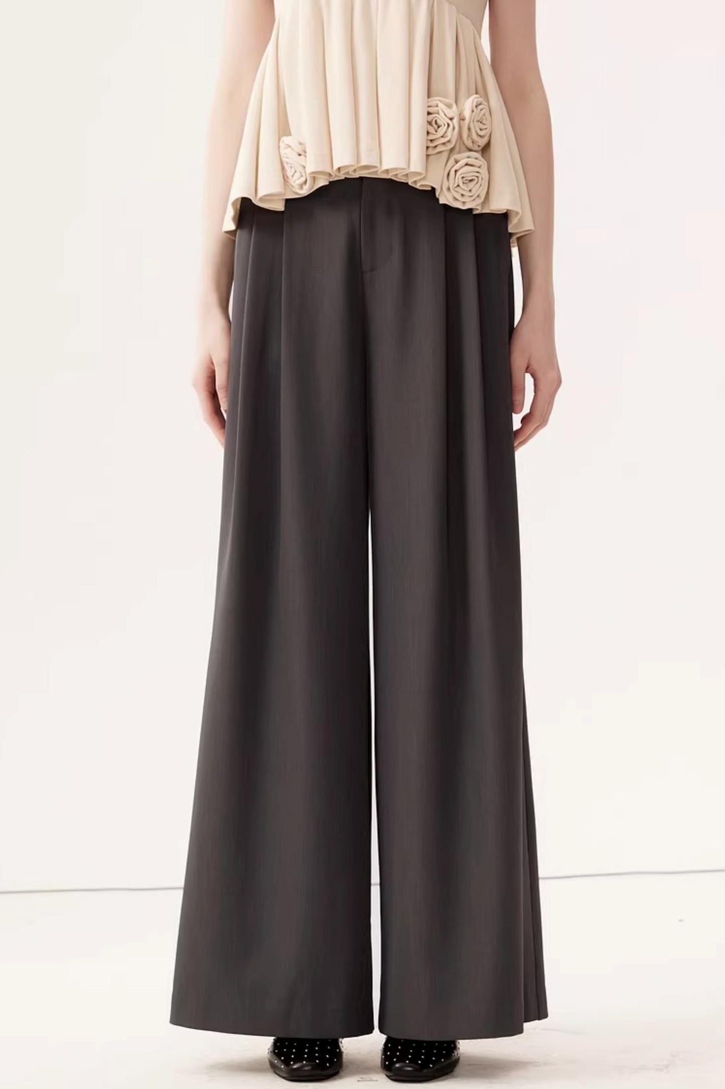 Gray High-Waisted Suit Pants