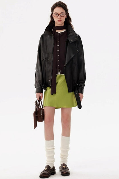 Windproof Pebbled Leather Jacket