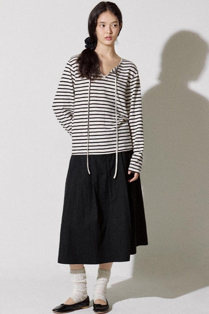 Classic Striped Bamboo Lace-Up T-Shirt