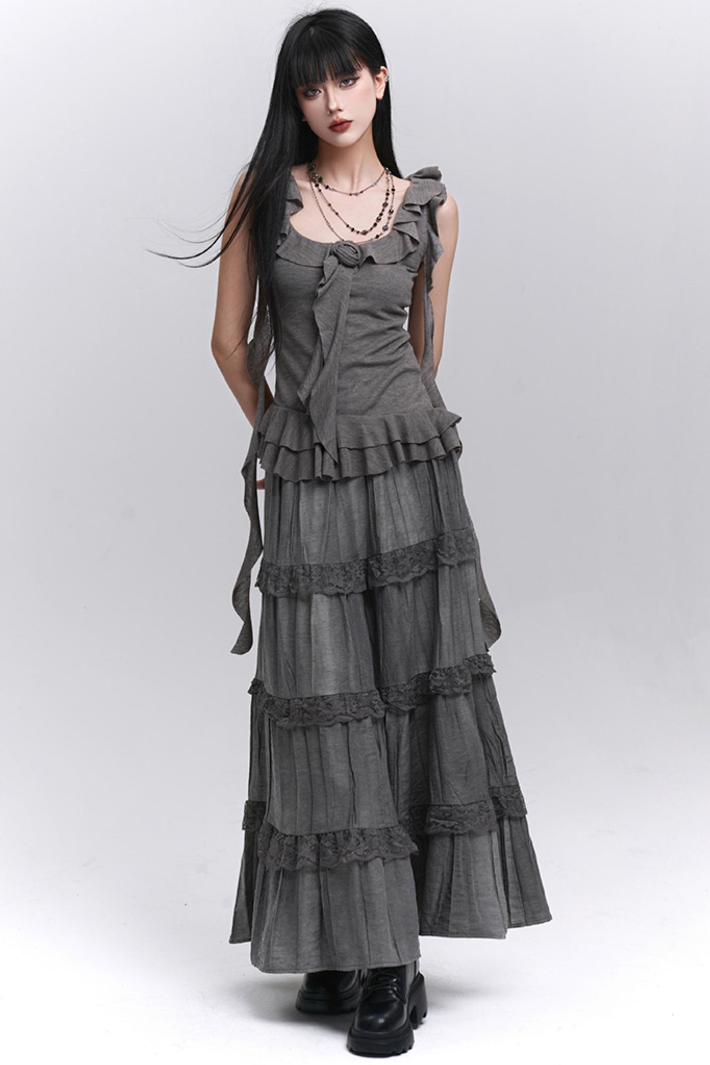 Gray Halter Skirt Top Set-Up