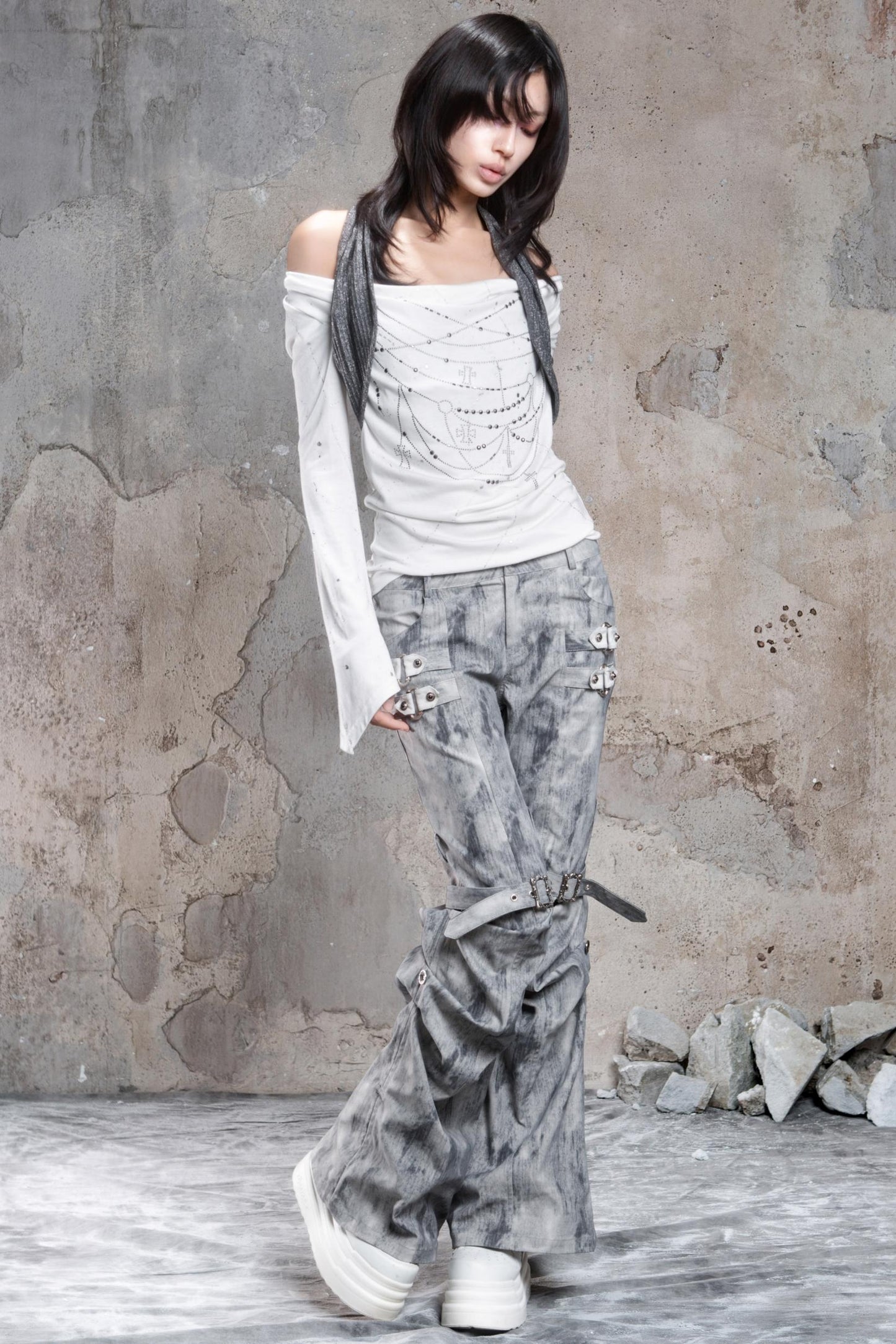 Vintage Distressed Slim Fit Trousers