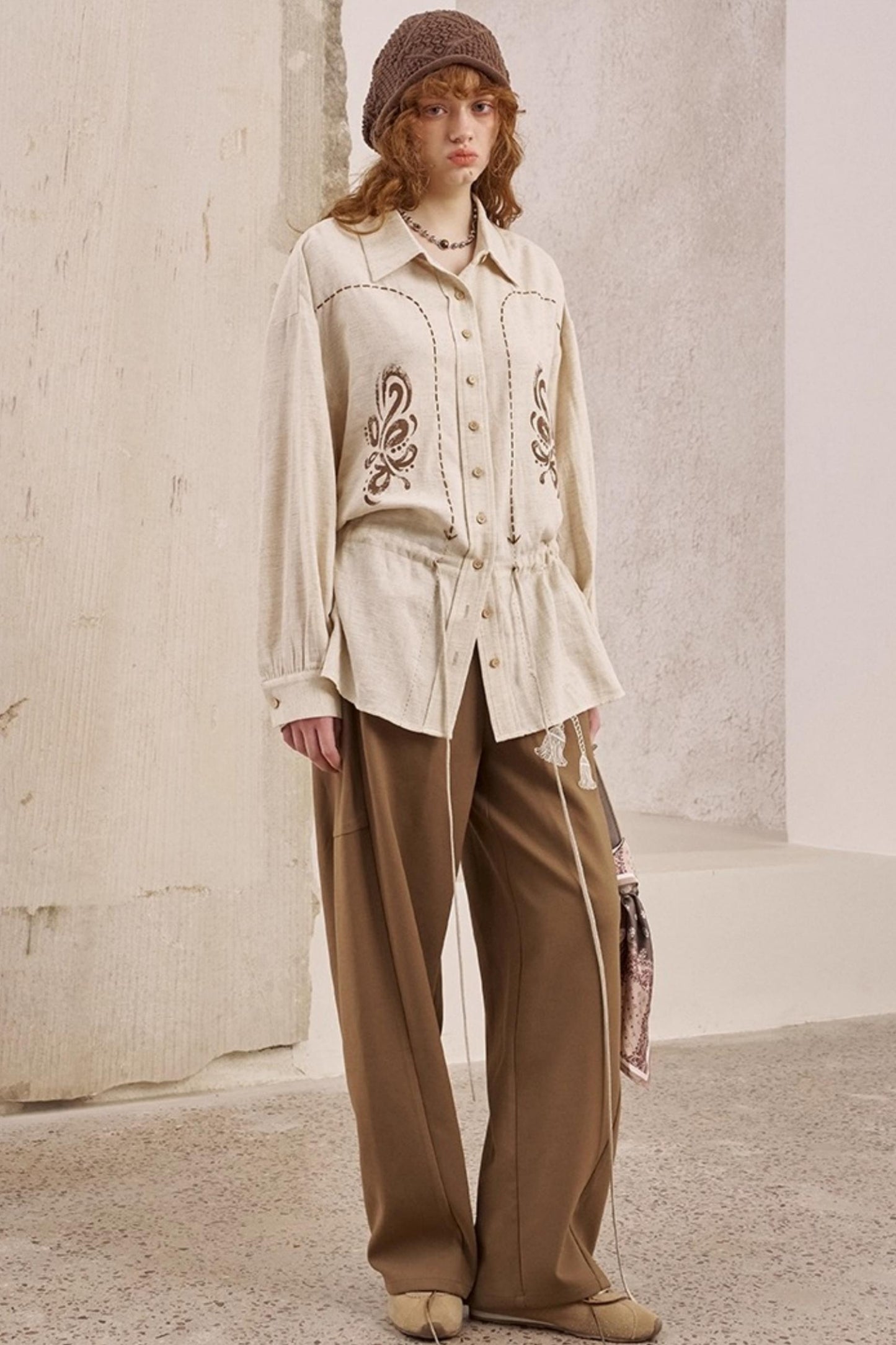 Vintage Striped Suede Embroidered Shirt