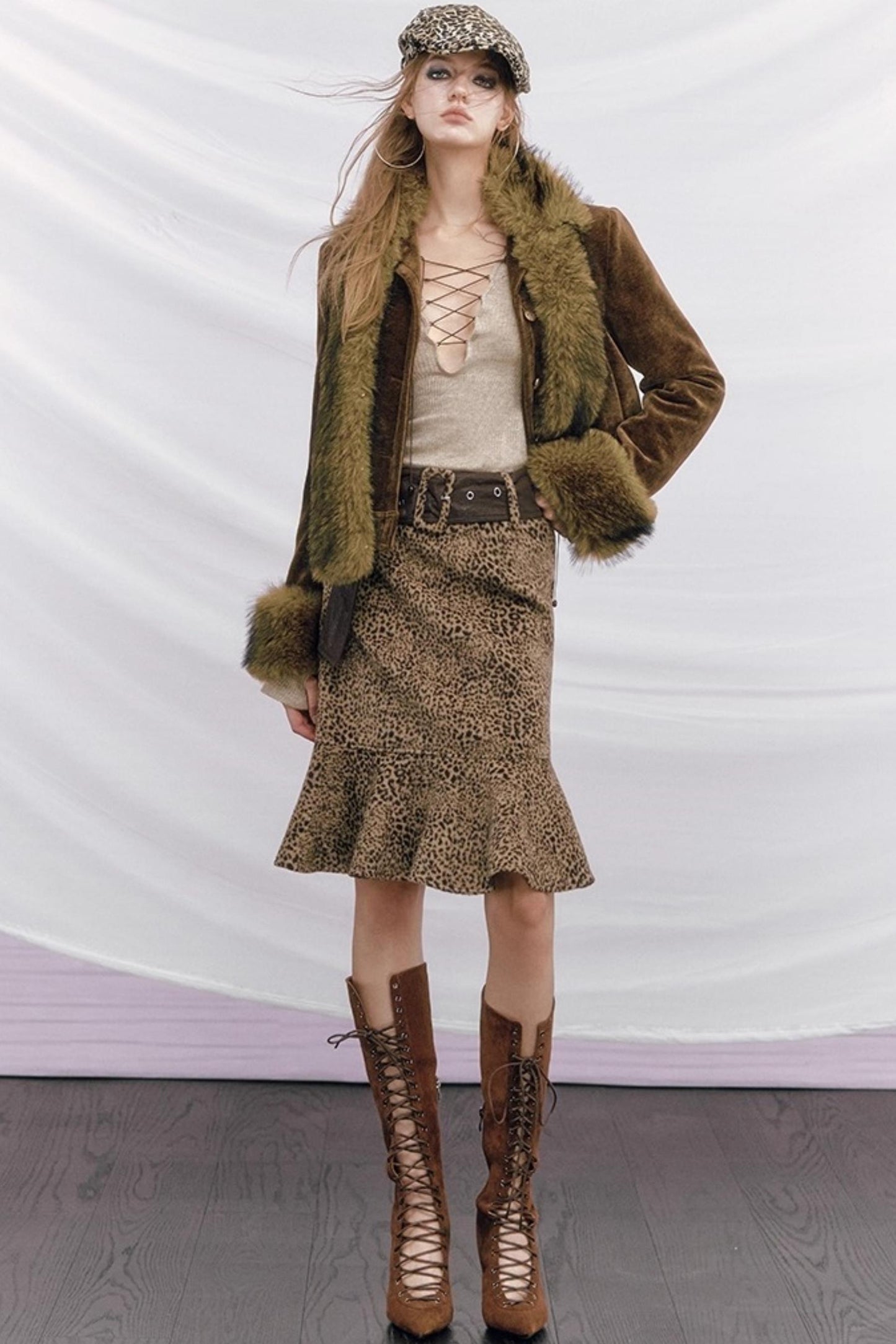 Leopard Wool Patchwork Skirt