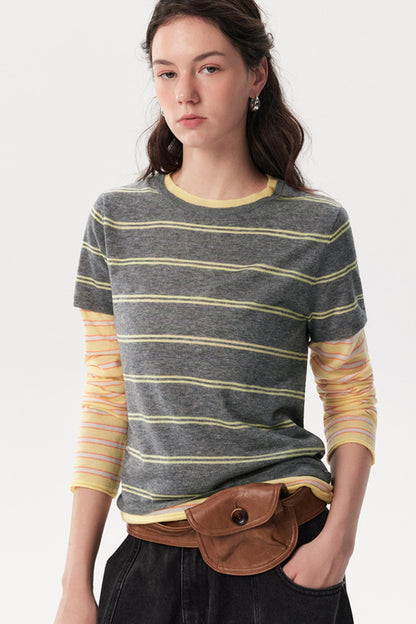 Sheep Wool Patchwork Knitted T-Shirt