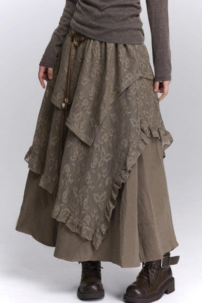 Coffee Lace Long Skirt