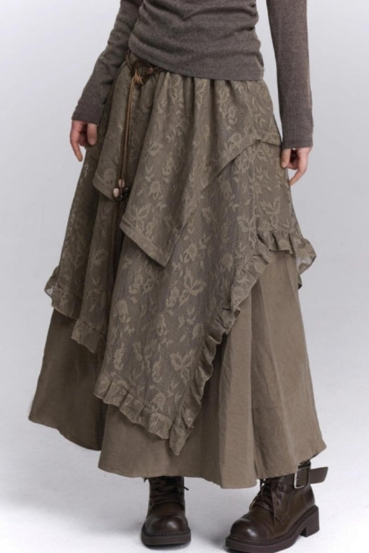 Coffee Lace Long Skirt