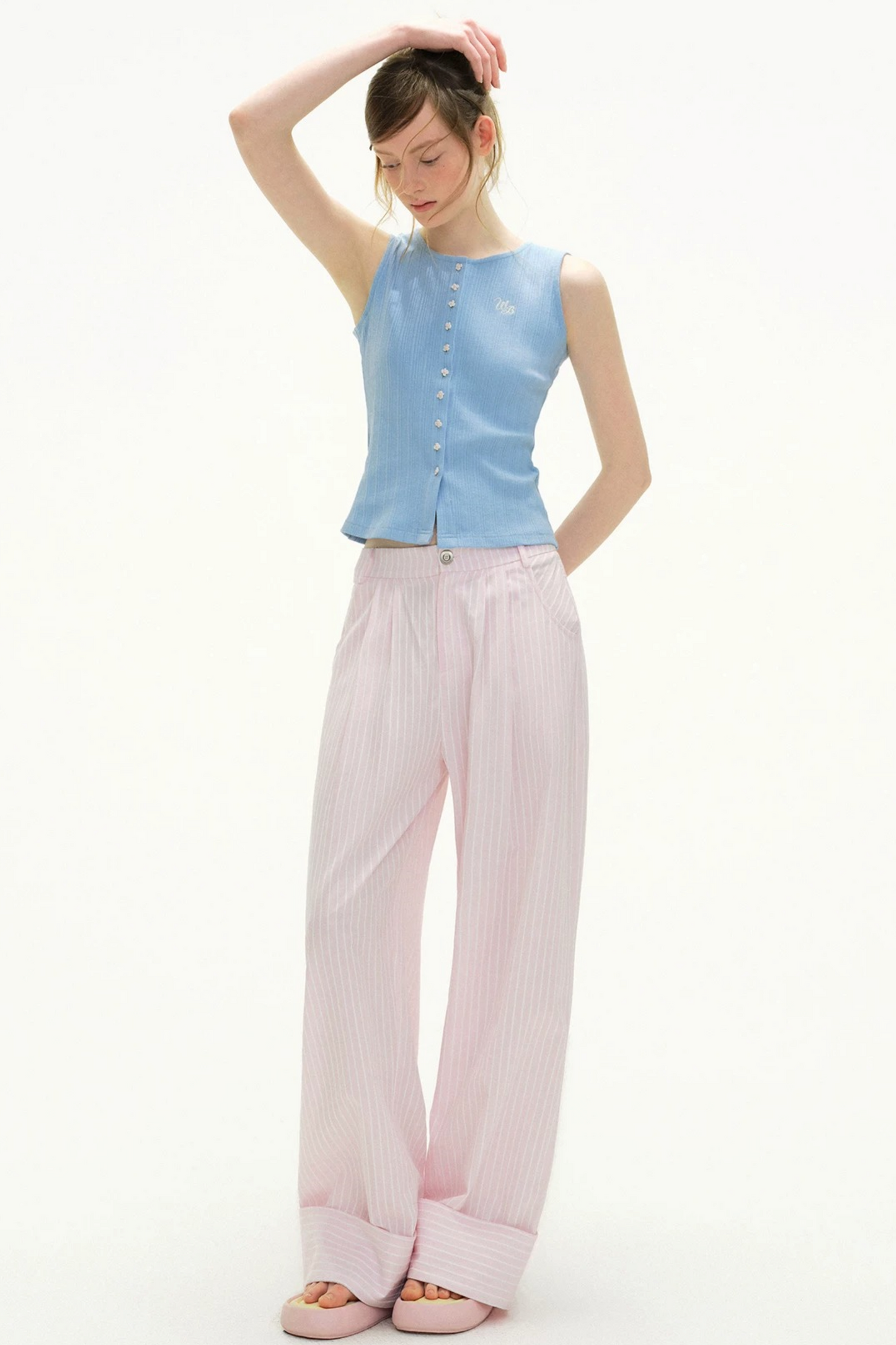 Pink Plaid Wide-Leg Pants