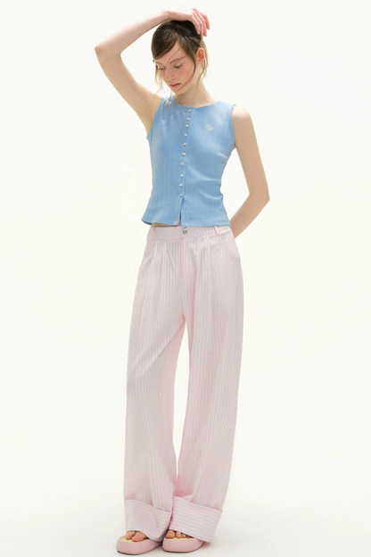 Pink Plaid Wide-Leg Pants