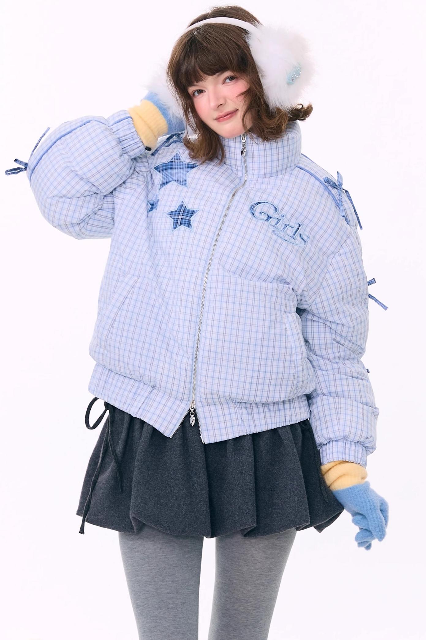 Blue Plaid Padded Jacket