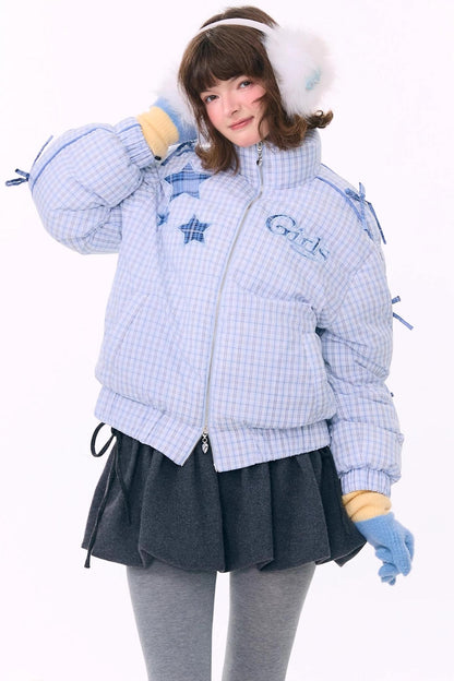 Blue Plaid Padded Jacket