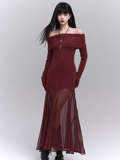 Ghost Girl, rotes One-Shoulder-Kleid, Frühherbst, koreanische Atmosphäre, Geburtstag, High-End-Rock Temperament