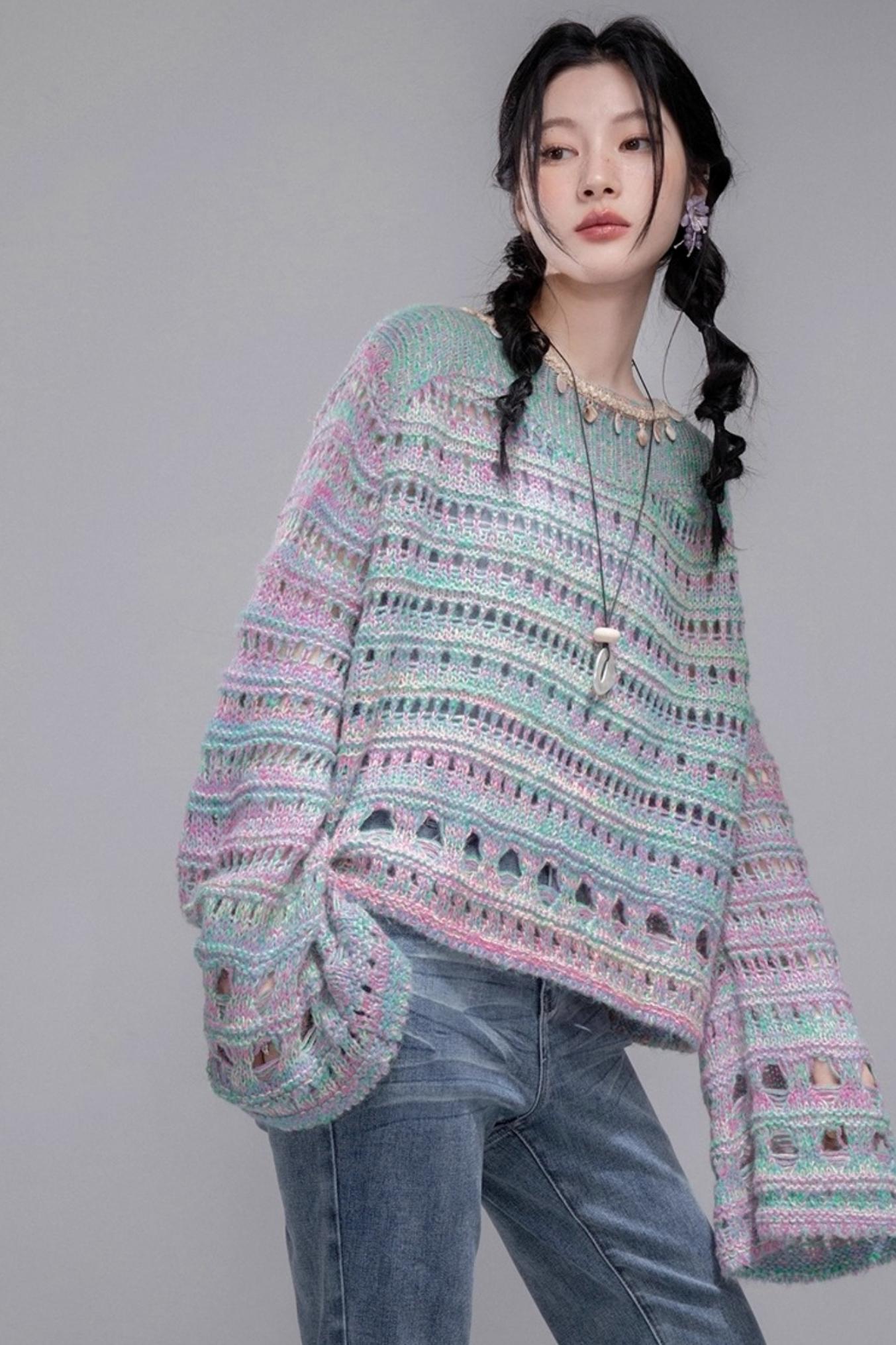 Sea Foam Wool Knit Pullover Top