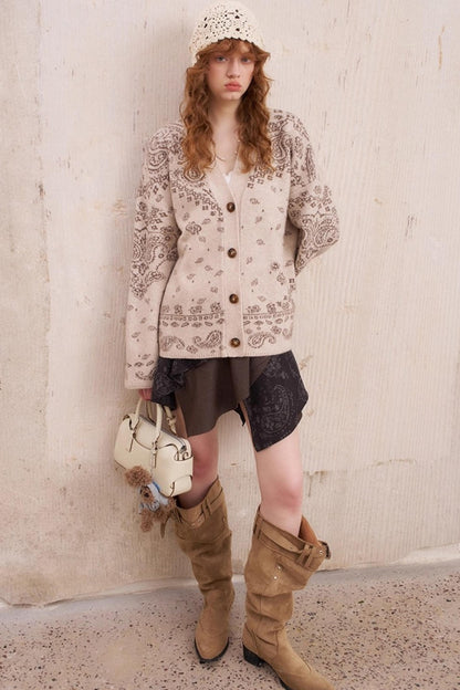 Cashew Flower V-Neck Premium Knit Cardigan