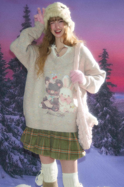 Autumn Apricot V-Neck Sweater