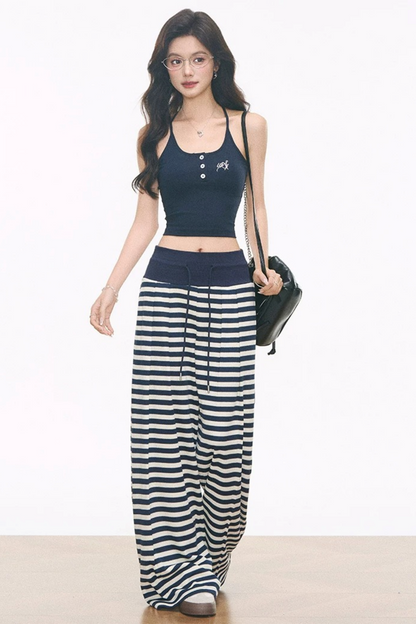 Knitted Camisole and Striped Pants
