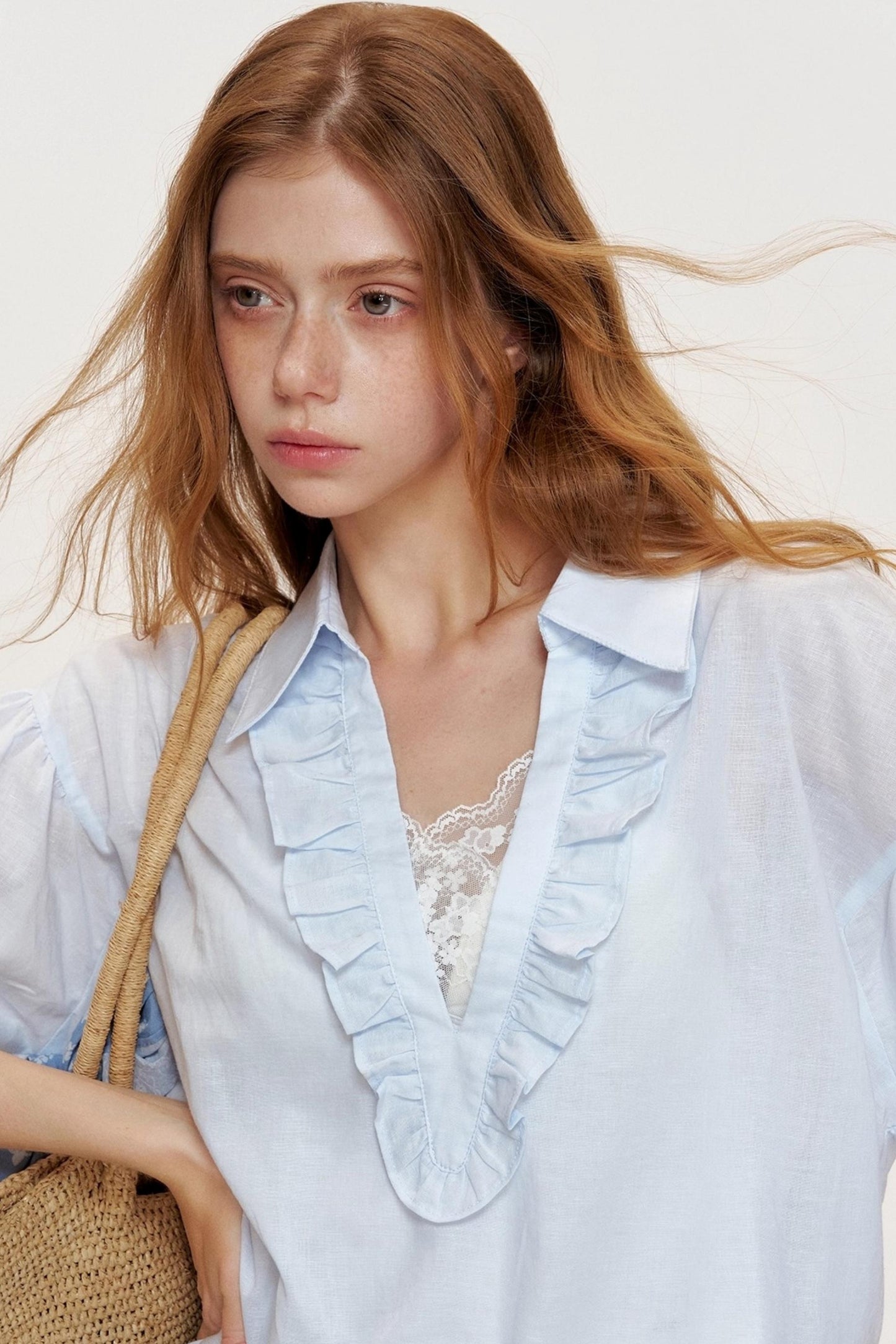 Blue Ocean Linen Cotton V-Neck Stitched Shorts Set-Up