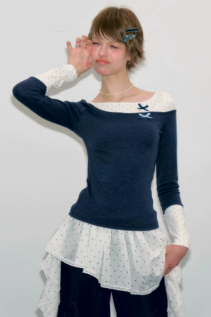 Polka Dot Patchwork Knit Top