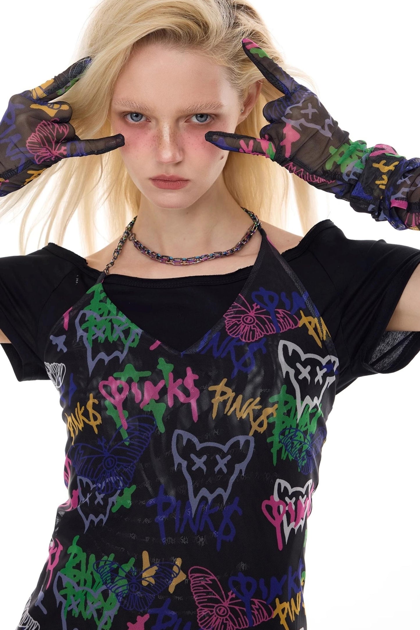 Graffiti Pen Halter Necklace Dress