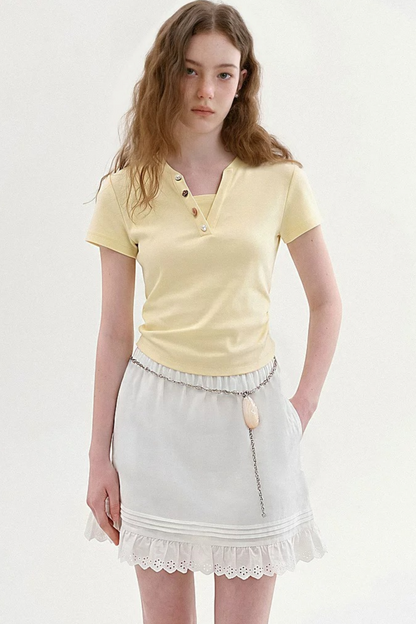 Maglia rétro a blocchi di colore con collo Henley