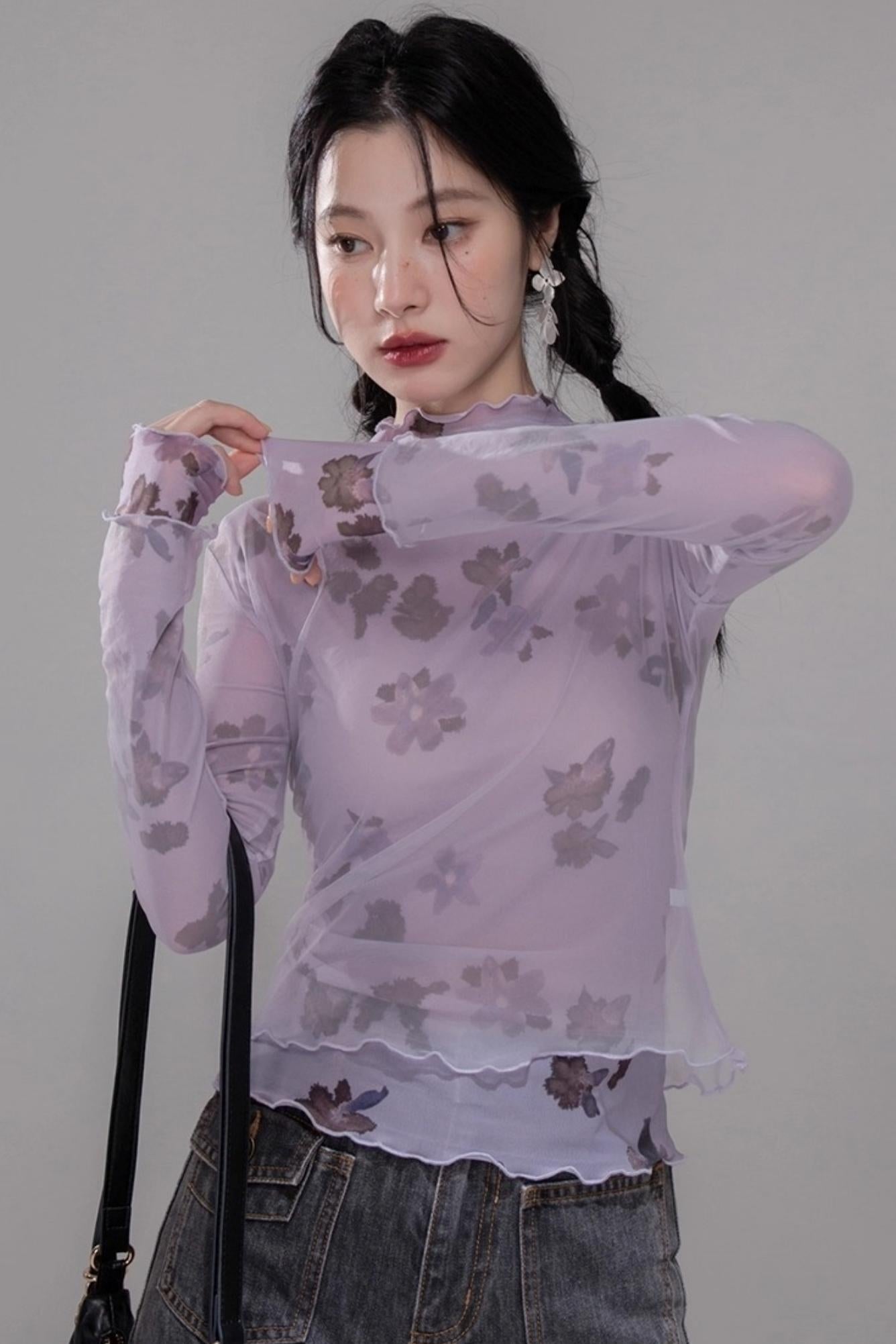 Purple Mesh Base Layer Top Set