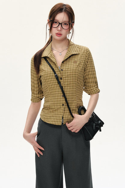 Slim Fit Mid-Sleeve Checked Top Set-Up