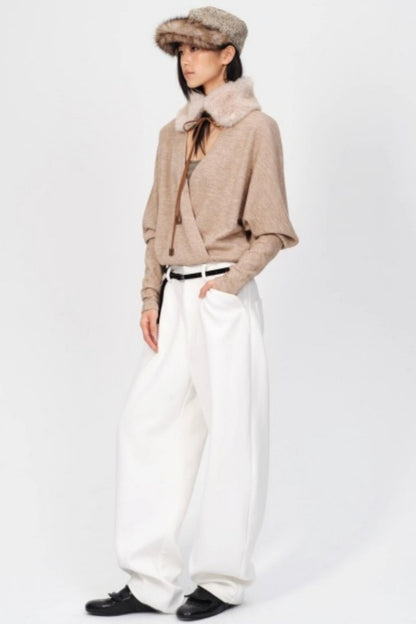 Thickened Oatmeal V-Neck Top