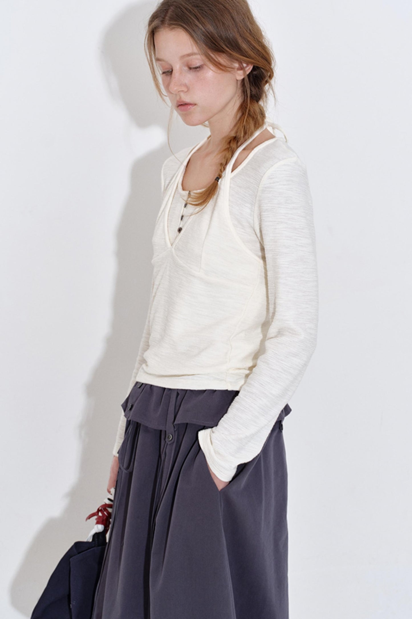 Texture Fabric Halter Camisole Top Set