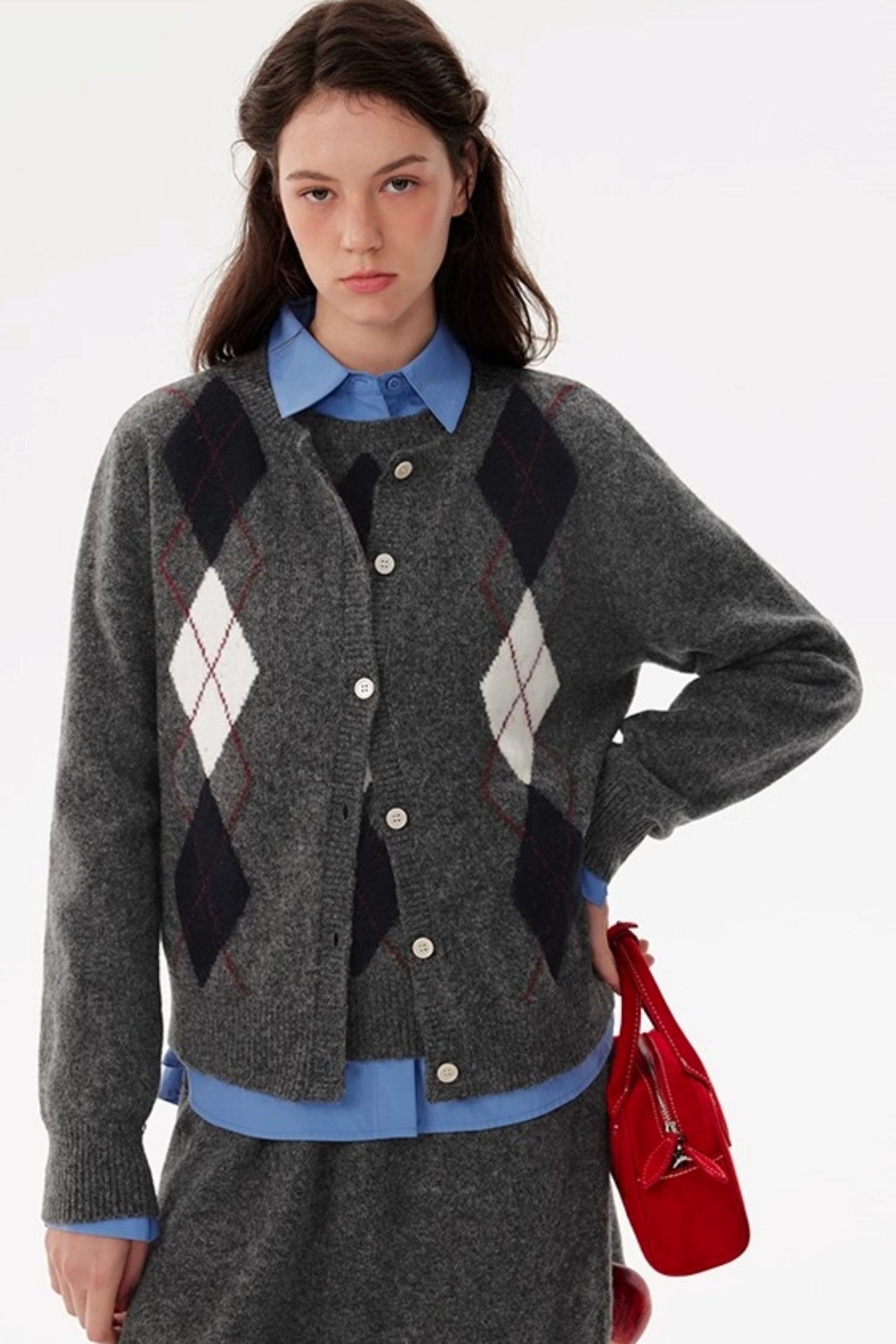 Rhombus Elements Knit Cardigan Set