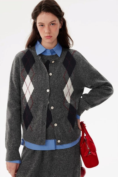 Rhombus Elements Knit Cardigan Set