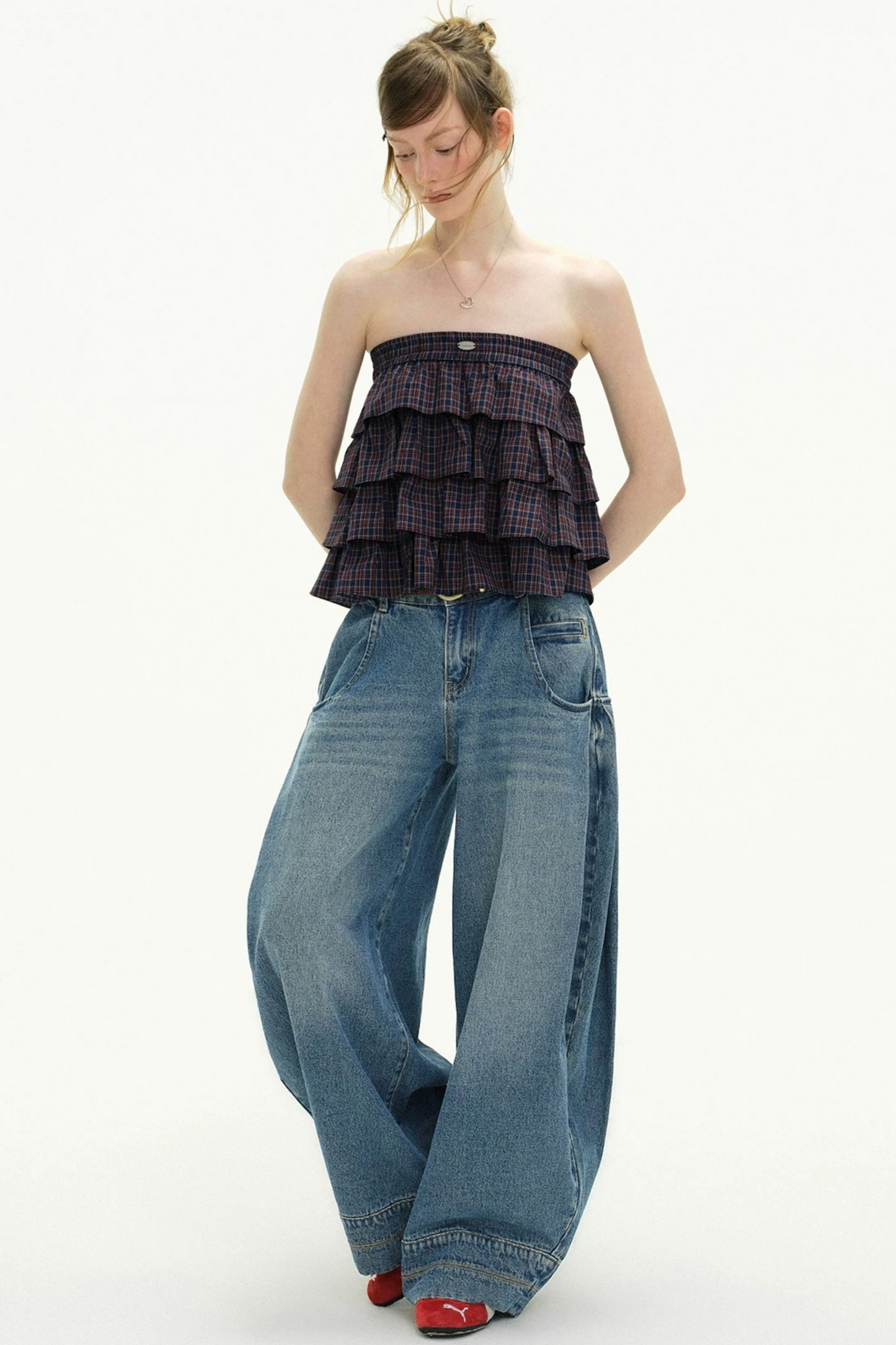 Retro Plaid Ruffled Skirt