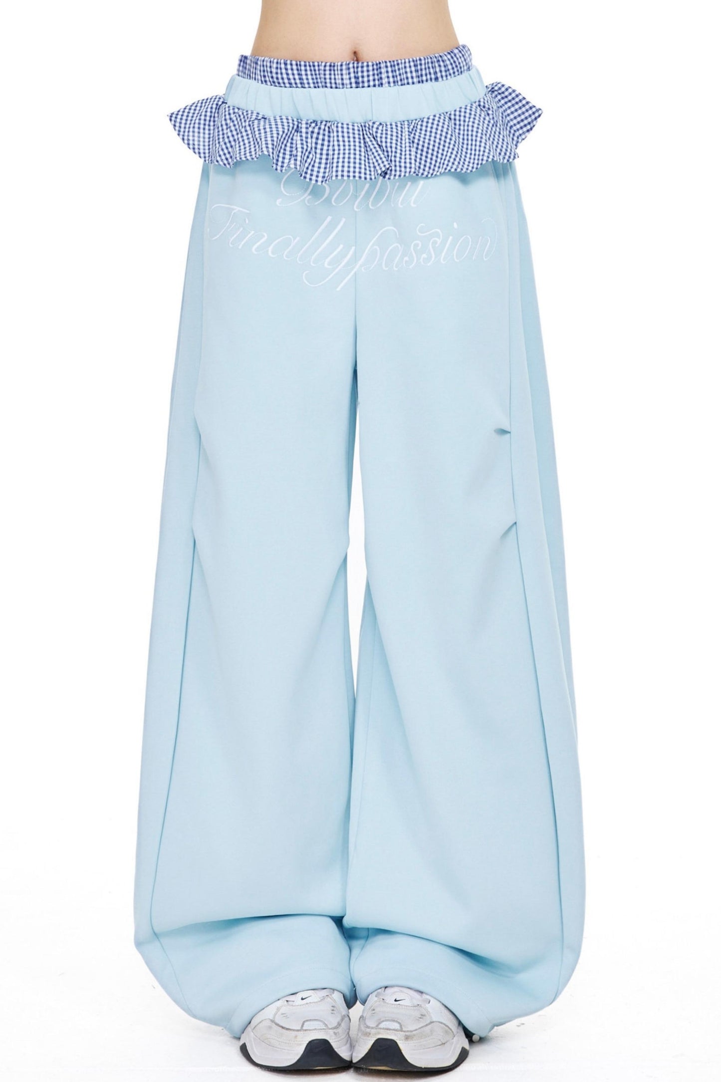 Plaid Ruffle Wide-Leg Pants