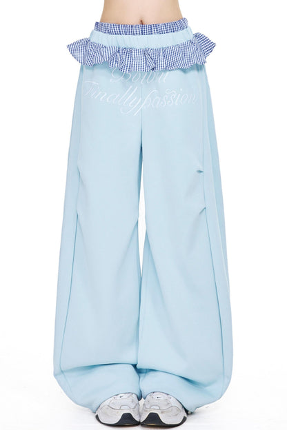 Plaid Ruffle Wide-Leg Pants