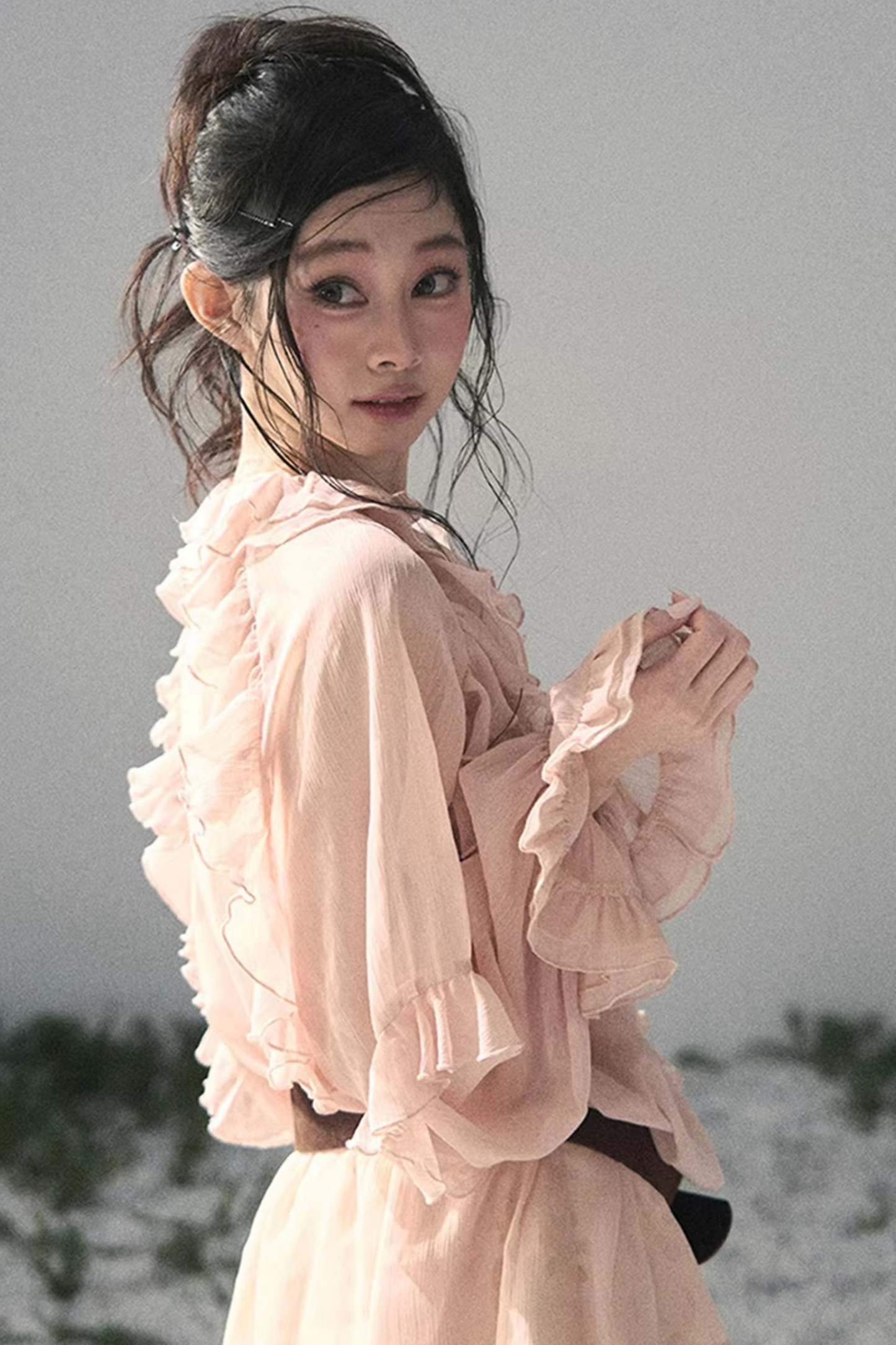 Ruffled Lace Chiffon Blouse