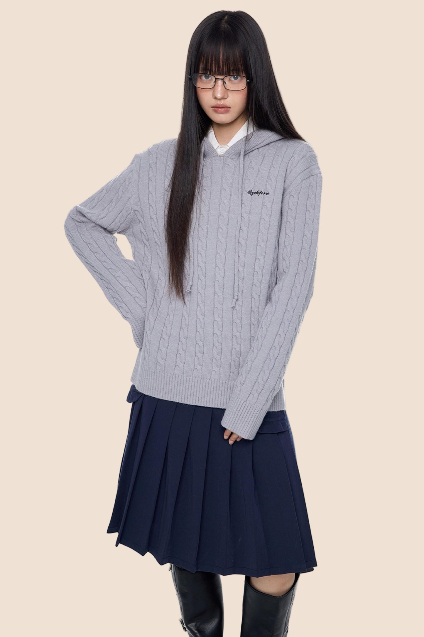 Twisted Embroidery Hooded Sweater