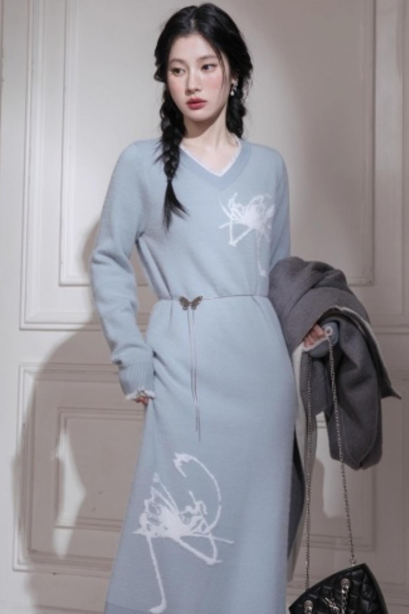 Butterfly Pattern Woolen Dress